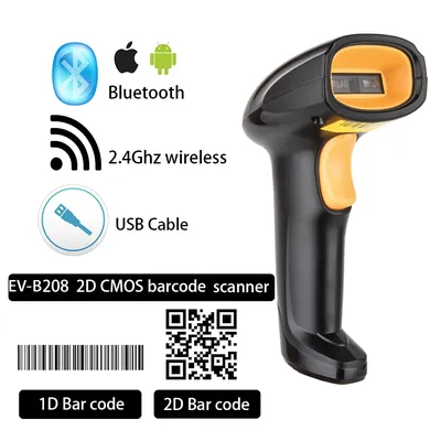 EVAWGIB EV-WJ08 Wireless 1D Barcode scanner EV-B208 Bluetooth 2D Barcode scanner QR Bar Code Reader