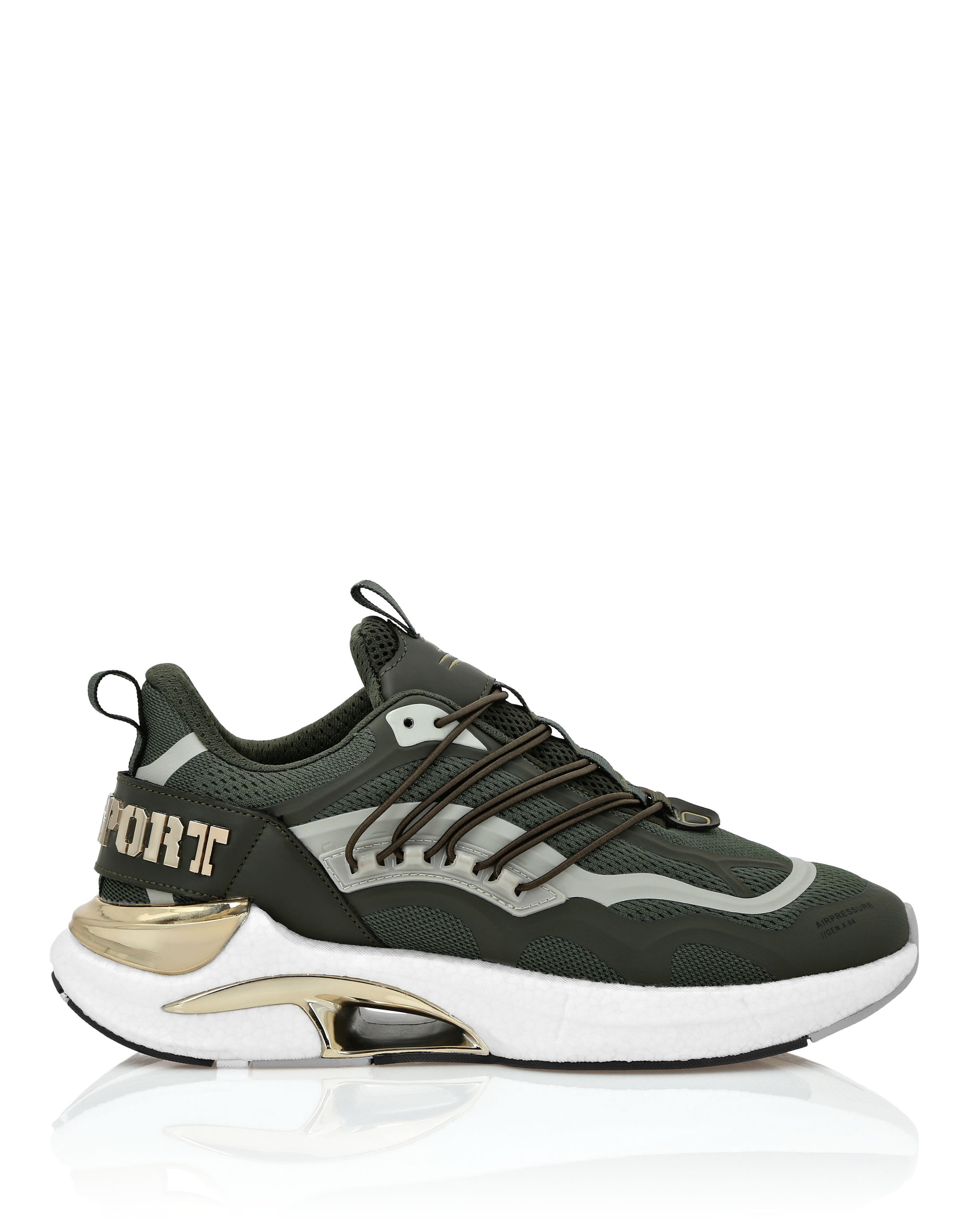 Sneaker PLEIN SPORT "Air Pressure //Gen.x.04", Gr. 42, Normalschaft, gold (6593, military, lightgold), Schuhe