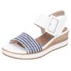 Sandalette REMONTE "ELLE-Collection", Damen, Gr. 39, bunt (weiß, dunkelblau), Leder, Bast, feminin, Schuhe, Sommerschuh, Sandale, Bequemschuh mit Klett unter der Zierschnalle