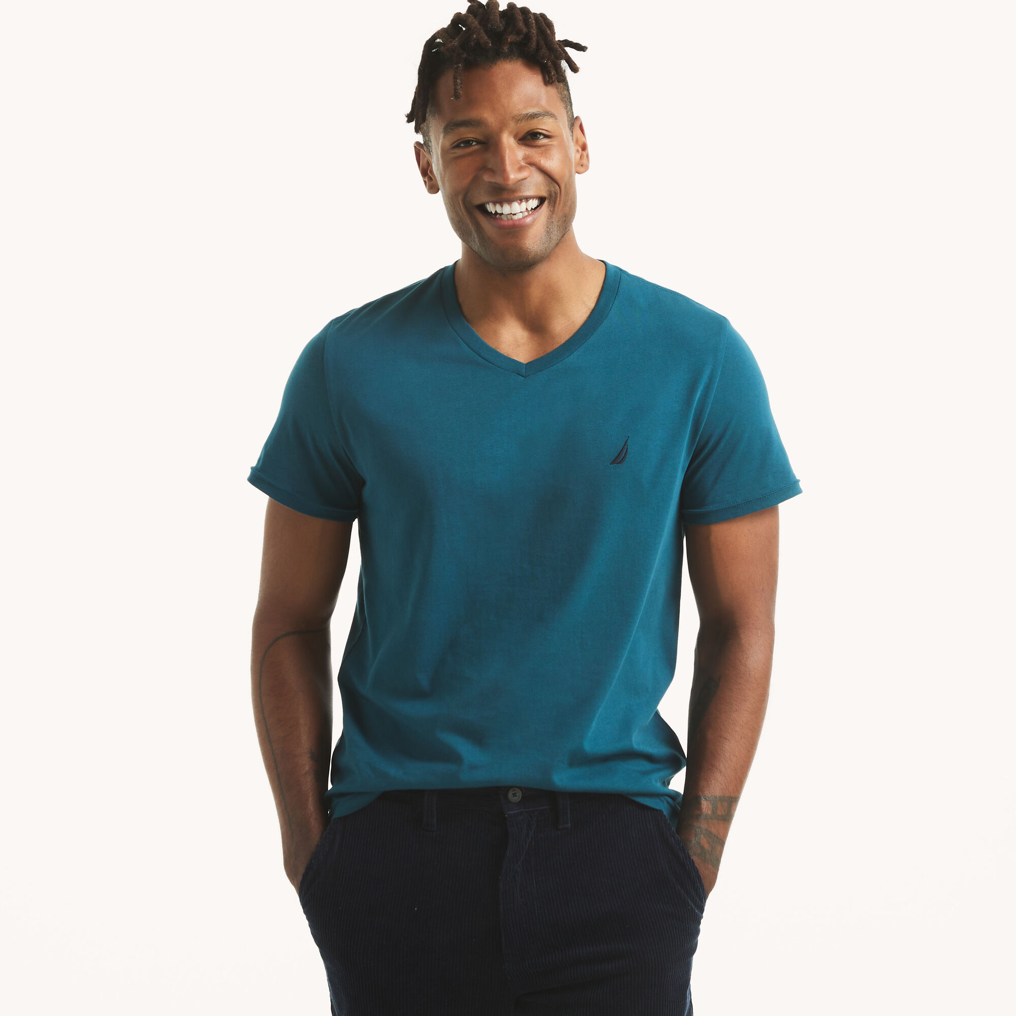 Nautica Men's V-Neck Deck T-Shirt 449 (Star Sapphire), S