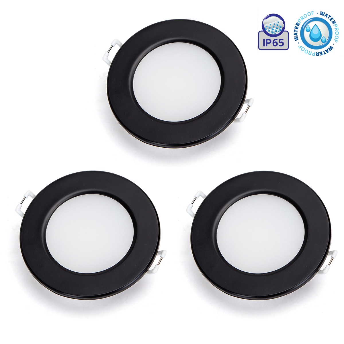 Aigostar 3er Set 4.8W LED Einbauspot Einbaustrahler Einbauleuchte 520 Lumen IP65 wasserdicht schwarzer Rahmen - Kaltweiß Image