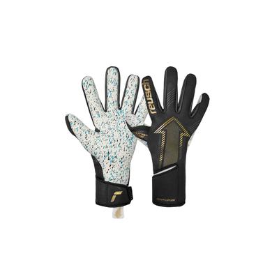 Torwarthandschuhe REUSCH "Fastgrip Fusion", Damen, Gr. 10, gold (schwarz, goldfarben), 33% Polyester, 3% Polyamid, 59% Elastodien, 5% Polyurethan, mehrfarbig, sportlich, Handschuhe, mit Hybrid Negative Cut