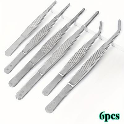 TEMU 6pcs Multifunctional Stainless Steel Tweezers, Straight And Curved Heads For Pet Feeding, Bonsai Care, Making, Experiment Use, Aquarium Maintenance Image
