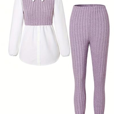 TEMU Women's Polyester Pantsuit With Lapel Collar, Woven Two-piece Outfit For Spring/fall Image