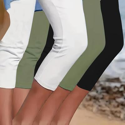TEMU Three-piece Set Plus Size High-waisted Stretchy Women's Yoga -quarter Pants For Fitness And Running Leggings Image