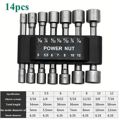"TEMU 9/14pcs Premium Driver Bit Set - 1/4" Hexagonal Shank, Crv Screwdrivers, Nut Driver Socket Bits, Power Tools For 5-13mm Fastening Tasks - , High-torque, And Versatile" Image