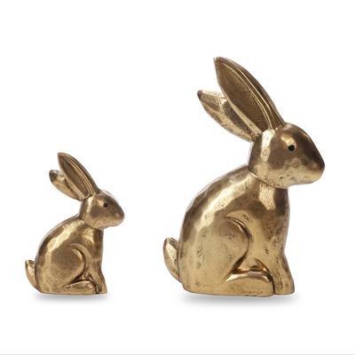 TEMU Rustic Wood Figurines Wooden Bunny Decor Small Easter Rabbit Statue Set Of 2 Vintage Easter Decorations, Bunny Decoration For Decor, Gift Image