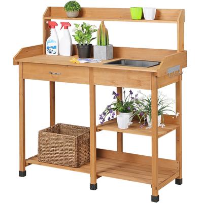 TEMU Costoffs Plant Table With Sink Gardening Table Wooden Plant Table Flower Table With Drawers & Adjustable Shelves & Hooks Image