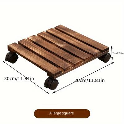 TEMU Heavy-duty Wooden Plant Rolling Cart With Lockable Metal Wheels – Rustic Design For Indoor/outdoor Use, Patio And Planter Transport, Garden Cart Image