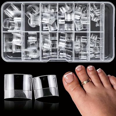 TEMU 240pcs Soft Rubber Short Square Toe Nails - Half Matte, Ultra-short French Style, No-trim, Seamless Fake Toenails In Clear Acrylic For Diy Nail Art, Toe Nail Wraps Image