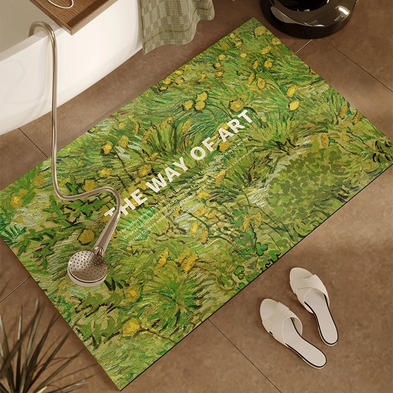 VIKAMA Ölgemälde-Stil, frisches Badezimmer, rutschfeste Matte, Kieselgur, wasserabsorbierende Fußmatten, Badezimmer-Tür-Teppich, Heimdekoration Image