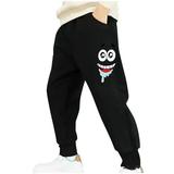 Cotton Girls Boys Plus Size Sweatpants Solid Color Wide Leg Fall Winter Casual Loose Cute Print Trousers with Pockets Black 1 4 Years