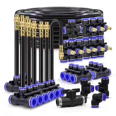 3/8" 9/12mm Garden Misting System Fitting Adjustable Brass Nozzle Atomizer Valve Tee Elbow Cross Quick Connect Adapter PE Tubing