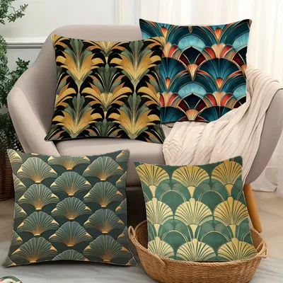 Metallic Leaf Pattern Printed Pattern Throw Pillow Cover Polyester Cushion Cover Home Decor Pillow Image