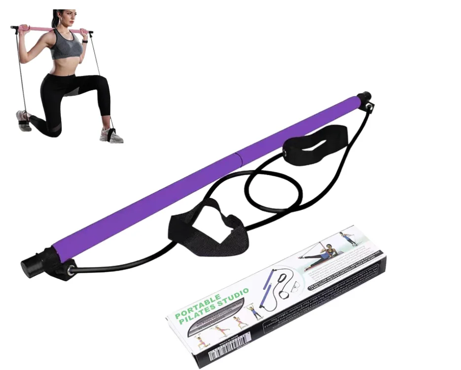 Pilates-Stick – verstellbare Fitnessstange für Heimtraining, Yoga, Dehnung, Kerntraining – tragbar und elastischer Widerstand Image
