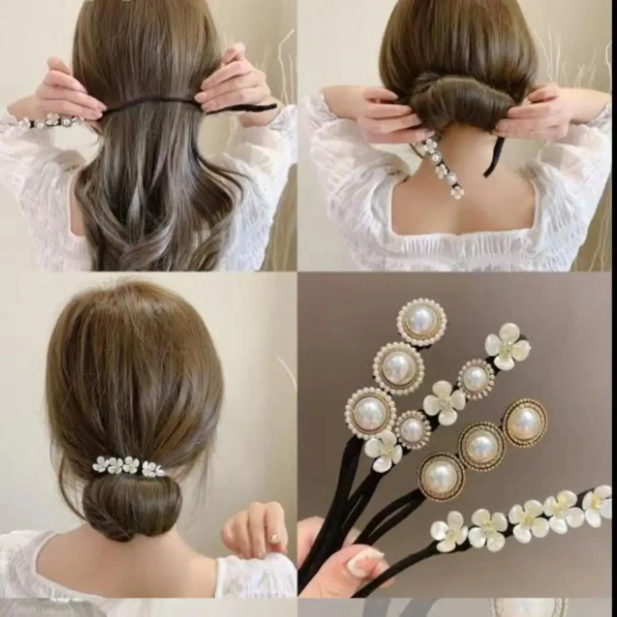 Blumenkristallhaar Damen Easy Donut Hochsteckfrisur Haarstab DIY Biegsames Haarband Chignon Haarschmuck Geschenk Image