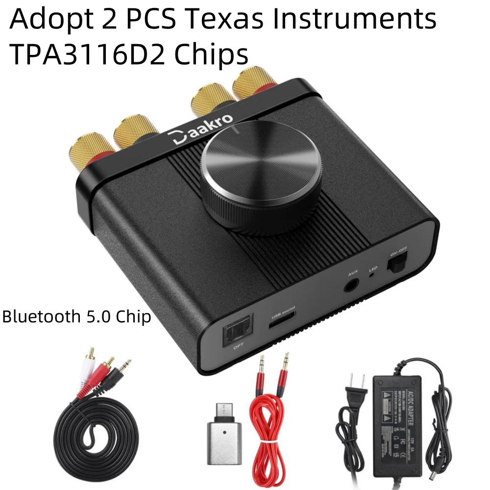 US-Stecker Mini-Digitalverstärker Hi-Fi Stereo Home Audio TPA3116 Bluetooth 5.0 Unterstützung AUX-Leistungsverstärker 50 + 50 W Image