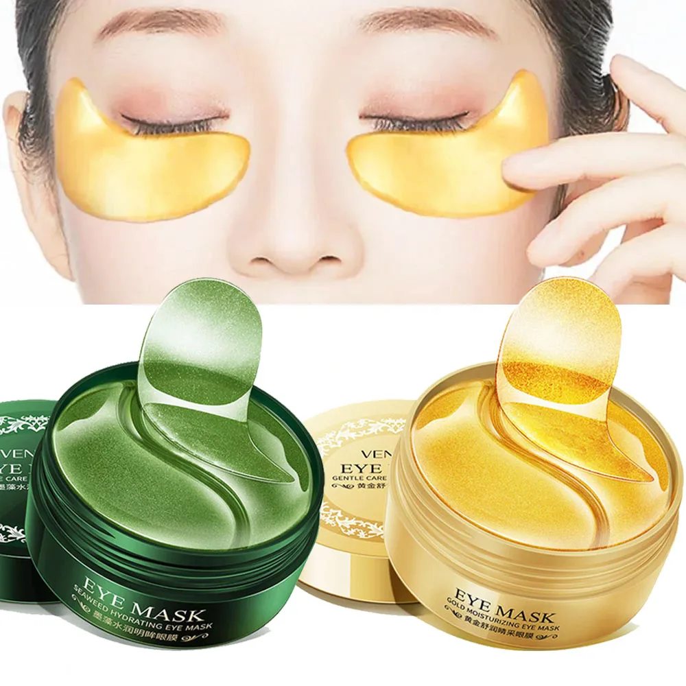 120 stücke/2 box Algen 24K Goldene Kollagen Augen Maske Anti Augenringe Auge Tasche Entferner Feuchtigkeitsspendende Anti-aging augenklappen Hautpflege Image