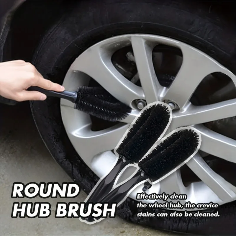 Schwarze Radnabenbürste mit rundem Kopf, Autowasch-Reinigungswerkzeug, Auto-Nabenbürste, Bügel, toter Winkel, Reinigungsbürste zum Waschen von Reifen Image