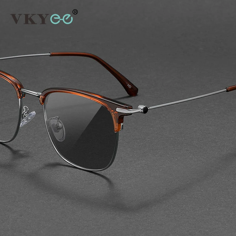 VKYEE Neue Mode Klassische Retro Quadrat Anti-blau Licht Titan Unisex Anpassbare Myopie Lesebrille Männer Photochrome 8060 Image