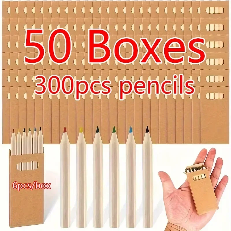 50 Box-300 Stück 8,8 cm Mini-Zeichnungs-Buntstifte Kawaii Kinder Kinder Niedlicher Holz-Buntstift für Schulbedarf Partygeschenk Image