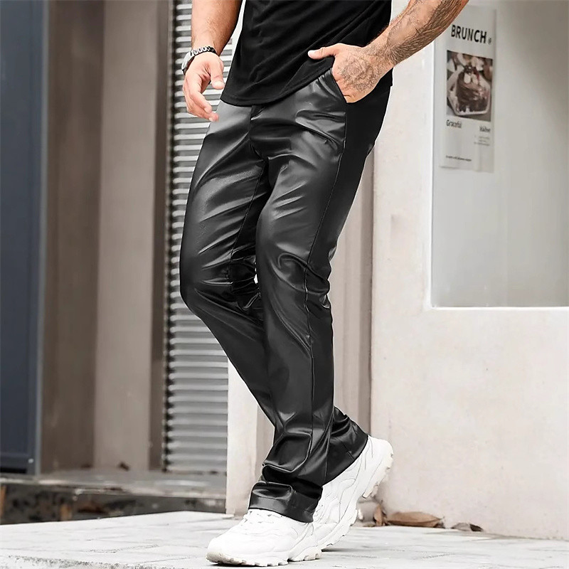 Men's Trousers Summer Pants Faux Leather Shorts Pocket Plain Comfort Breathable Vacation Daily Holiday Stylish Athleisure Black
