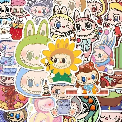 80 PCS 2025 New Labubu Monster Cartoon Waterproof Stickers Pack Cute Water Bottle Laptop Skateboard