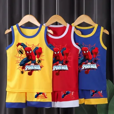 2025 Summer New Breathable Boys Vest Sets Anime Spiderman Children's Sleeveless Top Shorts Two Piece