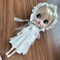 Robes de poupées en tissu de dentelle blanche pour poupées Blythe, vêtements pour poupées ob22 ob24 pour poupée azone19, robes longues de princesse à manches bulles