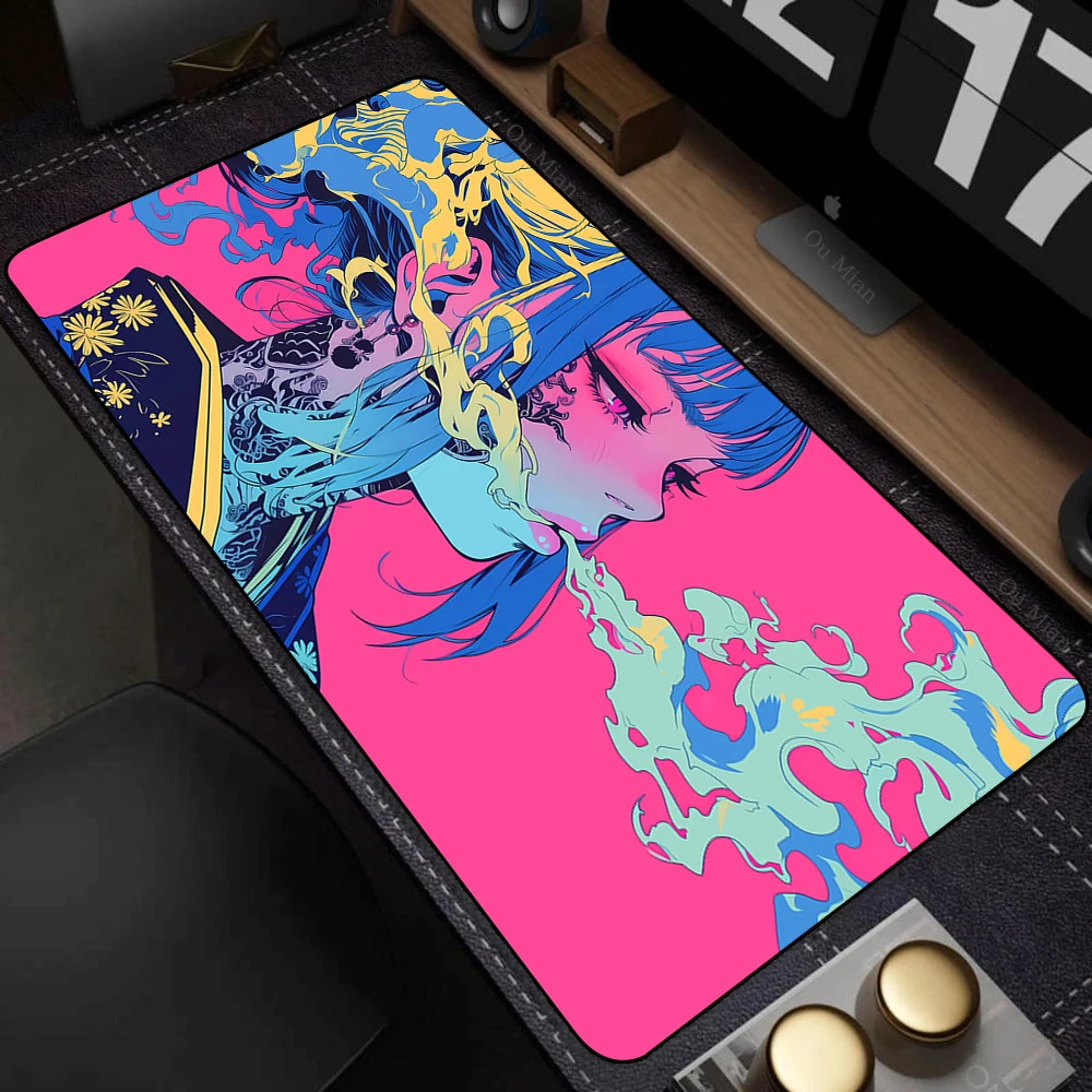 Tappetino da scrivania grande Tappetino per mouse Kawaii Cute Pink Anime Estetica Tappetino per mouse per ragazza Kawai XXL Tappetino per mouse da gioco Cool Girls Tappetino per mouse grande 90x40