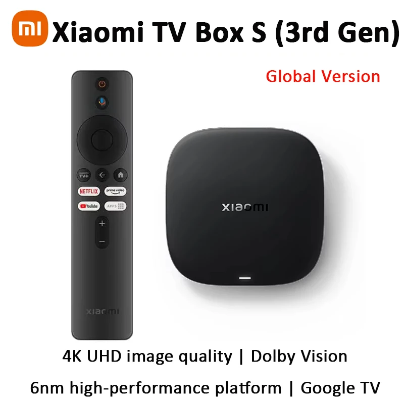 Versione globale Xiaomi TV Box S 3a generazione 4K Ultra HD Bluetooth 5.2 Wifi6 Android TV Google TV Assistente Google Smart Media TV Riproduzione