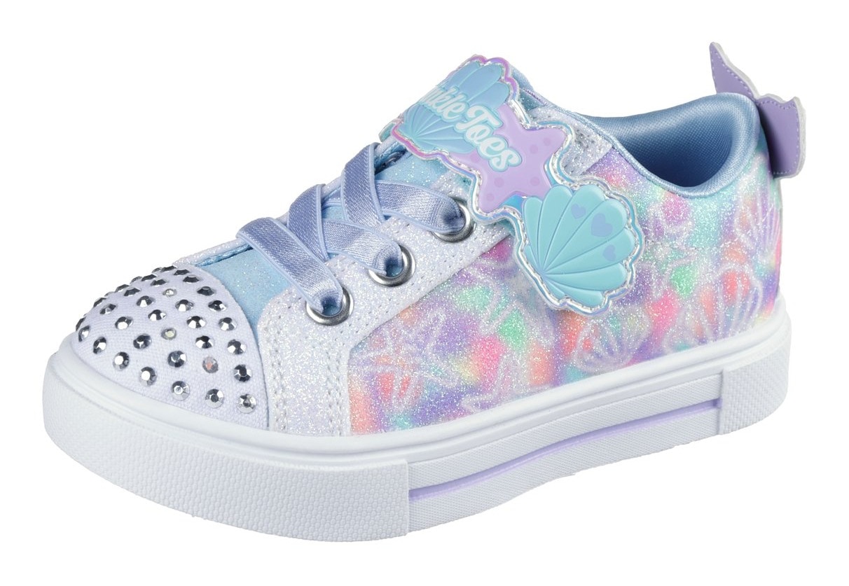 Sneaker SKECHERS KIDS "TWINKLE SPARKS", Kinder, Gr. 28, bunt (weiß, multi), Lederimitat, Glitzer, kontrastfarbene Details, Schuhe, Blink,-Schlupfschuh mit Glitzer+Strass, Größenschablone zum Download