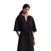 Midikleid MARC O'POLO "aus leichter Qualität", Damen, Gr. 32, Normalgrößen, schwarz, Obermaterial: 100% Leinen; Futter: 100% Nicht verfügbar, unifarben, weit wadenlang, V-Ausschnitt, 3/4-Ärmel normaler Saum, Kleider