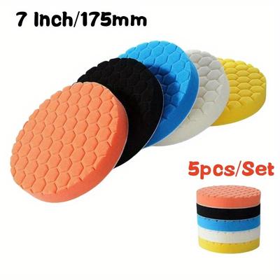 TEMU 5pcs Car Polishing Pad Kit 3/4/5/6/7 Inch Self-adhesive Buffing Wheel Car Detailing Waxing Sponge Pads Cleaning Too Image