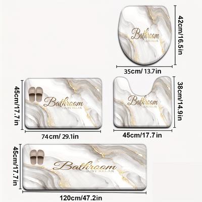 TEMU 3pcs/4pcs Marble Series Ivory Gold Geometric Pattern Toilet Seat Cover Set With U-shaped Foot Mat Image