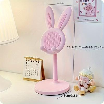 TEMU Adjustable Cartoon Rabbit Mobile Phone And Tablet Holder, Made Of Abs Material, Retractable Desktop Stand, Flexible Height And Angle Adjustment, Suitable For Home And Office Use Image