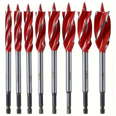 TEMU 8pcs High Carbon Steel Spiral Shank Drill Bit Set, 4--25mm Self-tapping Hex Shank Wood Hole Drills, Precision Bits For Hardwood And Plastic, Wear-resistant, No Image
