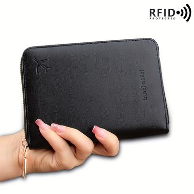 TEMU Rfid Anti-theft Passport Bag Leather Large Capacity Card Holder Anti-degaussing And Anti-scanning Can Hold , Tickets, Bank Cards And Coin Purses Image