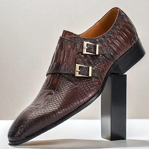 Chaussures habillées à double boucle pour homme, effet crocodile, style Kentucky Derby en cuir, idéales pour les courses et les garden-parties.