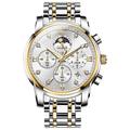 Montre OLEVS 3655 phase de lune classique cadran trois yeux pour homme montre en acier pour homme avec boucle papillon étanche montre à quartz
