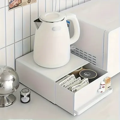 1Pcs Kitchen Countertop Metal Storage Box with Drawer, Divider Tray Organizer for Coffee Machine, Water Dispenser Stand