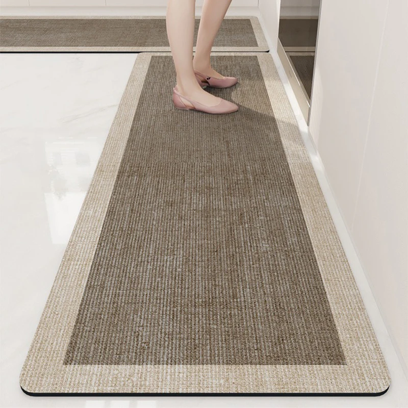 Kitchen Floor Mat Anti-slip Oil-proof Carpet Pvc Leather Waterproof Foot Mats Long Rug Brown Beige Home Decoration Rugs 주방 카펫