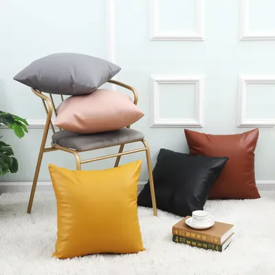 PU-Leder-Kissenbezug, 45 x 45/50 x 50/55 x 55/60 x 60 cm, Kunstleder, Wohnzimmer, Sofa, Kissenbezug, Image