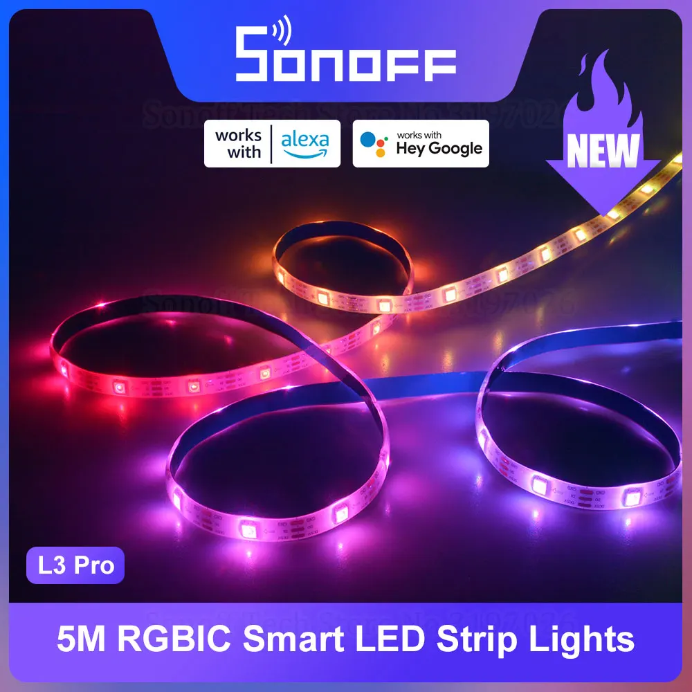 SONOFF L3 Pro Smart LED-Lichtleiste, 5 m, dimmbar, flexibel, RGBIC-Streifen, APP-Fernbedienung über eWeLink Alexa Google Image