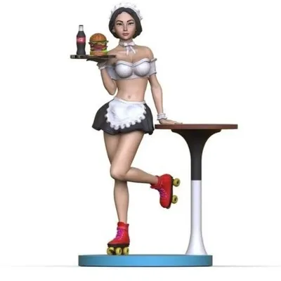 75mm Harz Figur montiert Modell Kit Miniatur Kellnerin auf Rollschuhen 3d Diorama unmontiert und Image