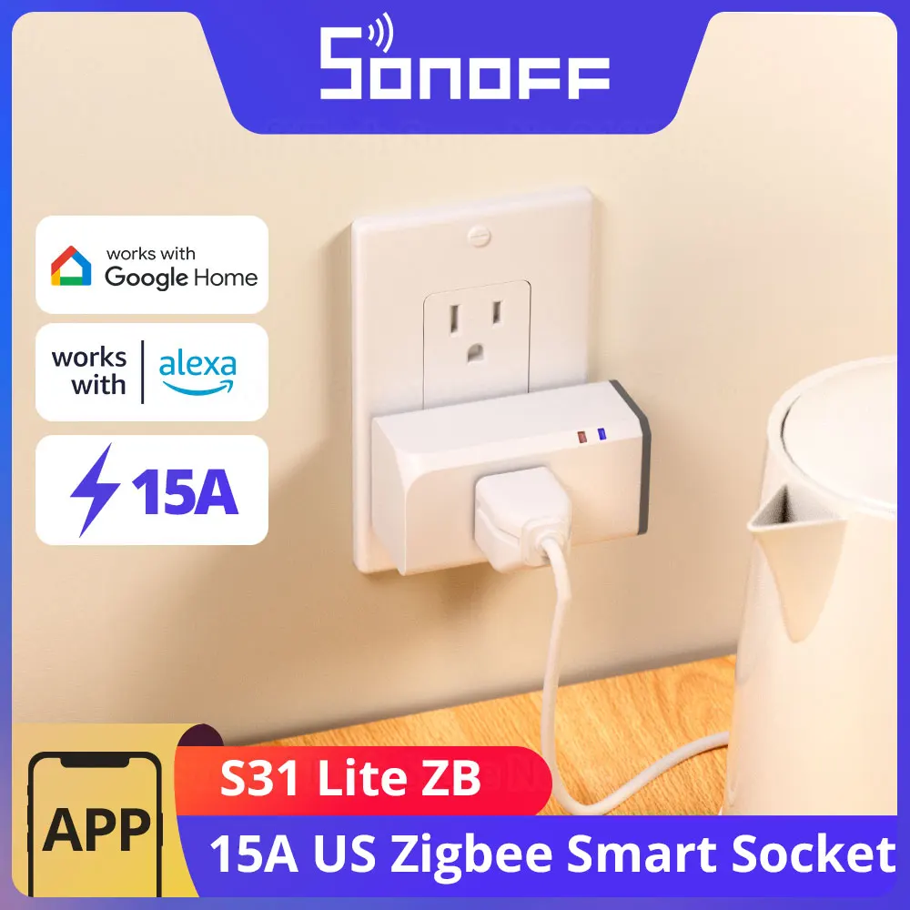 SONOFF S31 Lite ZB 15A ZigBee US Smart Plug Wireless Outlet Socket Funktioniert mit SmartThings Hub eWeLink Sprachsteuerung über Alexa Image