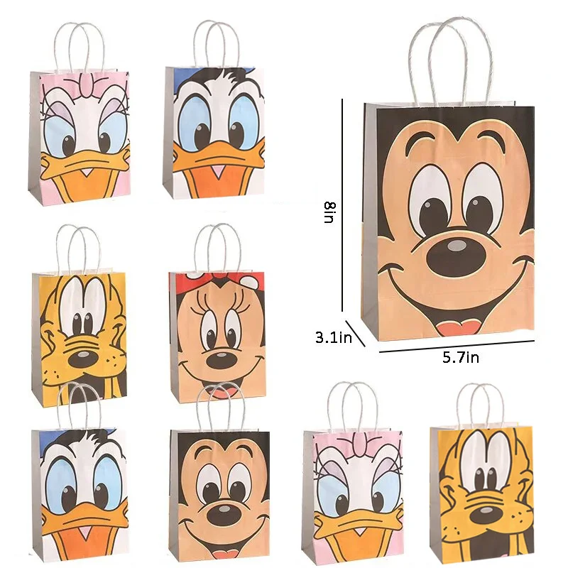 1/3/5Pcs Disney Mickey Mouse Party Gift Bags with handle Minnie Donald Duck Bruto Kraft Bags Baby Kids Birthday Party Decoration Image