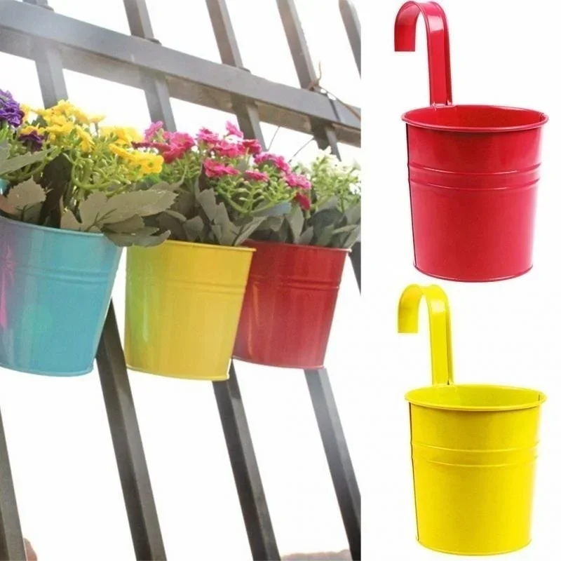 Hängende Blumentopf Haken Wand töpfe Eimer Eisen Blumen halter Balkon Garten Pflanzer Wohnkultur Pflanzen töpfe Blumen halter mit Nagel Image