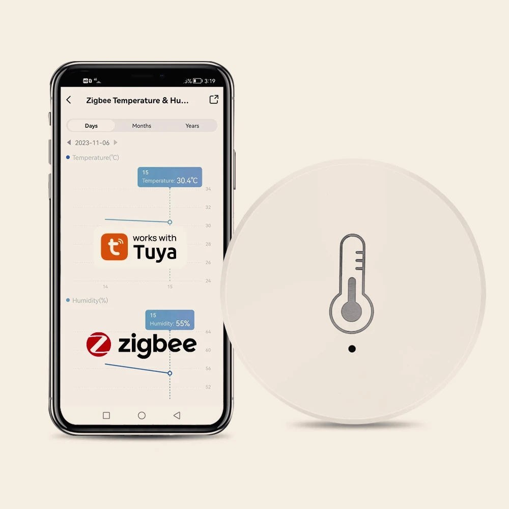 Tuya ZigBee Mini Temperatur-Feuchtigkeitssensor Smart Home Remote Monitor Funktioniert mit Gateway Alexa Google Home Voice App Control Image