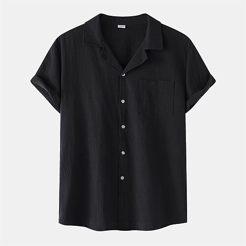 Herren Hemd Freizeithemd Knopfhemd Einfach Urlaub Straße Schwarz Weiß Gelb Dunkelmarine Kurzarm Revers Sommer Bekleidung Button-Down Image